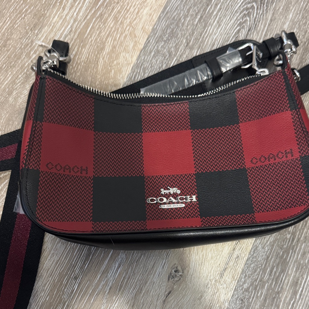 Coach Red And Black Checkered Shoulder Bag
